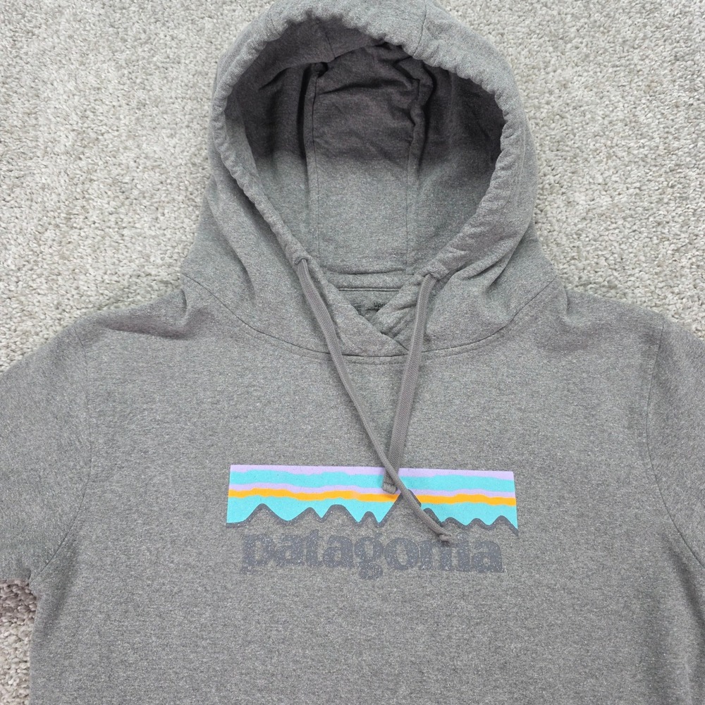 Patagonia Uprisal Hoody Gray Pastel Mountain Logo Pullover Sweatshirt Womens XS